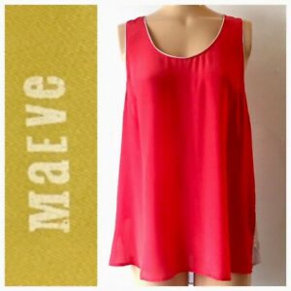 Maeve Women's Tank Top Silk Red High Low - Picture 2 of 8